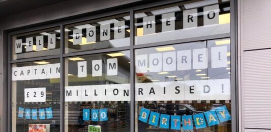 To celebrate Captain Tom Moore’s 100 birthday, his local Central England Co-op has joined with the community to create a special display and donate £10,00 to his record-breaking NHS fundraising efforts.