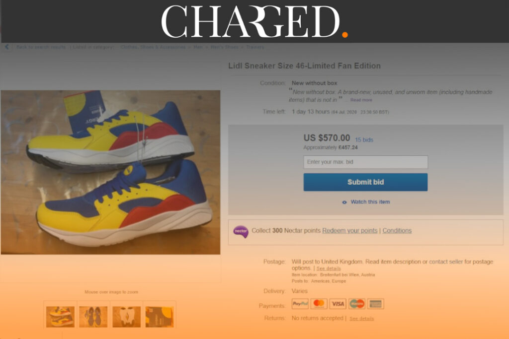 Lidl has released its own branded pair of sneakers which are now being sold for up to £450 on resale platforms at more than 30 times their original retail price.
