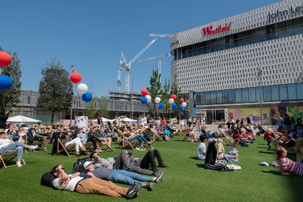 Westfield London launches its outdoor entertainment space featuring a cinema & bar, letting visitors socialise safely.