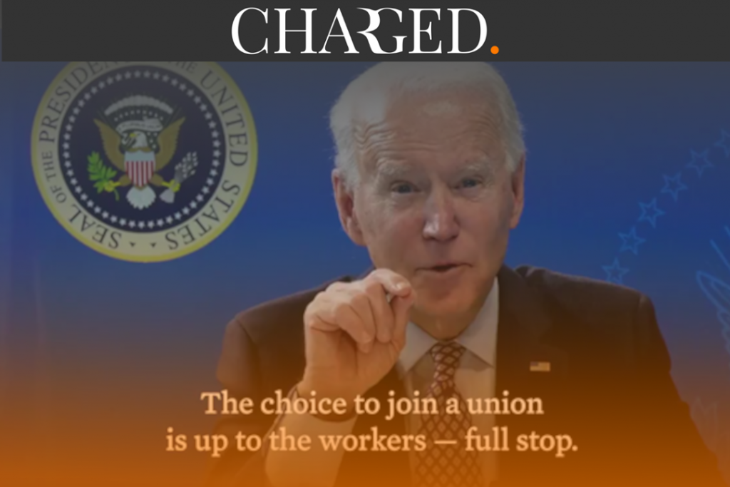President Joe Biden has slammed Amazon for its union-busting tactics in a video posted on Twitter stating the choice to “join a union is up to the workers, full stop”.