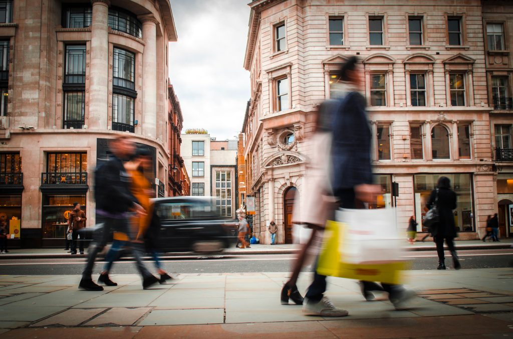 Shoppers on high street - retail footfall following Plan B restrictions