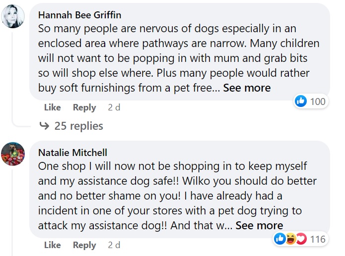Some Wilko shoppers are concerned about disruptive behaviour from dogs in store