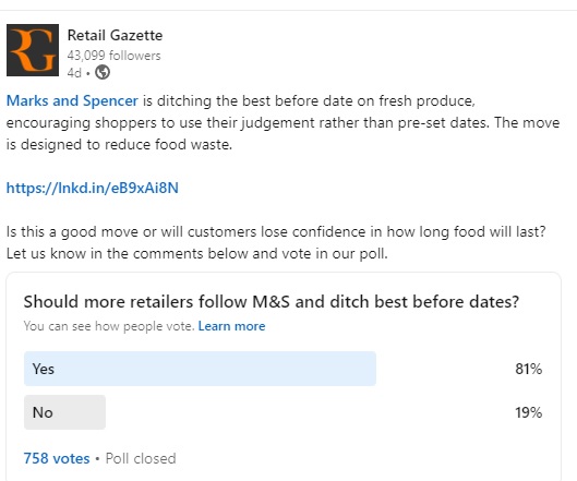 The vast majority of RG readers believe more retailers should ditch best before dates