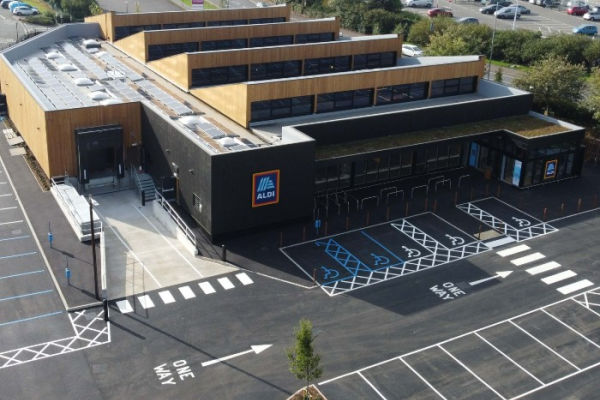 Aldi has installed solar panels on the roof of its Royal Leamington Spa eco concept store