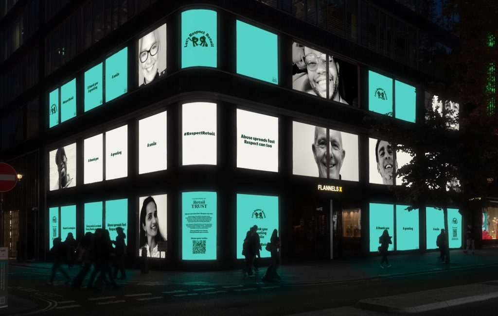 The Retail Trust will light up big screens with "smiles of respect" across the UK as part of its Let's Respect Retail campaign.