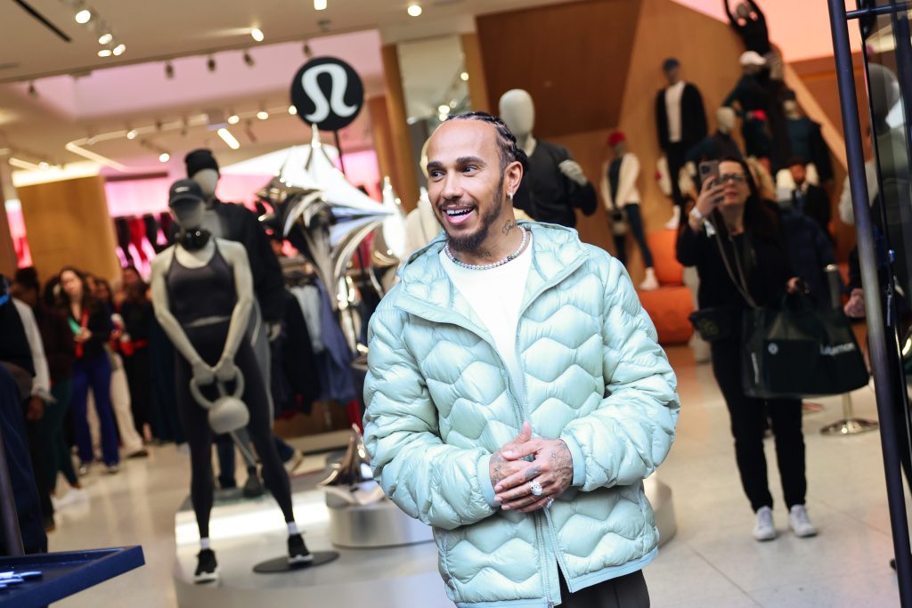 Lululemon ambassador Lewis Hamilton made an unannounced appearance at the brand's Regent Street store on Sunday.