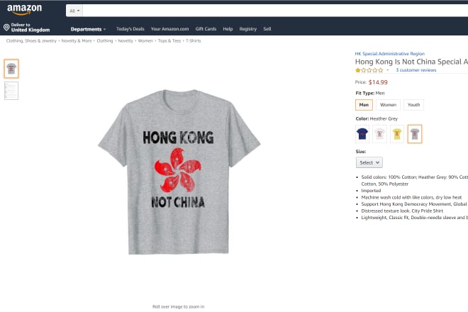 Amazon has come under fire in China for selling t-shirts with slogans in support of the ongoing anti-government protests in Hong Kong.
